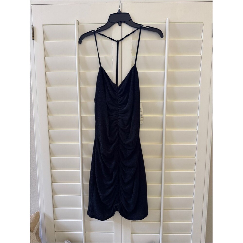 No Boundaries Black Ruched Slip Dress with Back Tie Detail